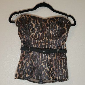 GUESS Women’s Strapless Leopard Print Bustier Top